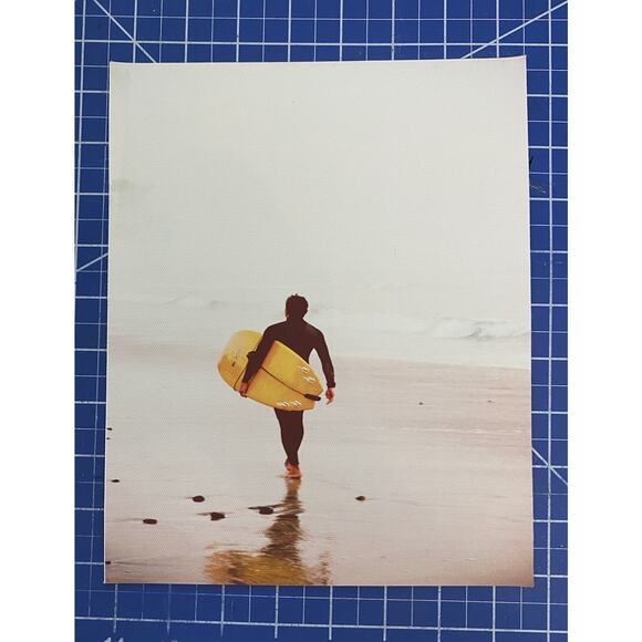 Pair Coastal Vinyl Canvas Prints Wall Art Giclee 8"x10" Surfer Seaside - Picture 2 of 5